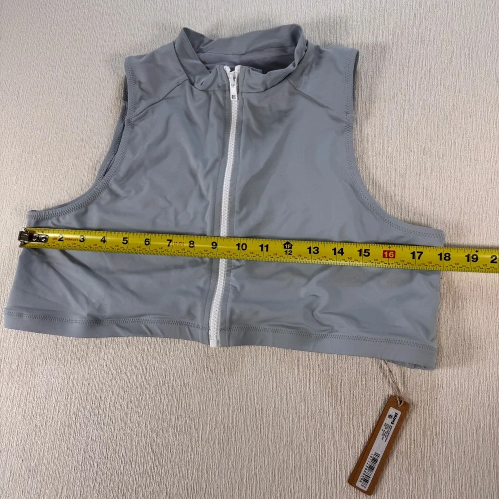 SKIMS Sporty Zipper Swim Mock Neck Top Pacific Blue Gray 2X TP-TNK-3007 NEW